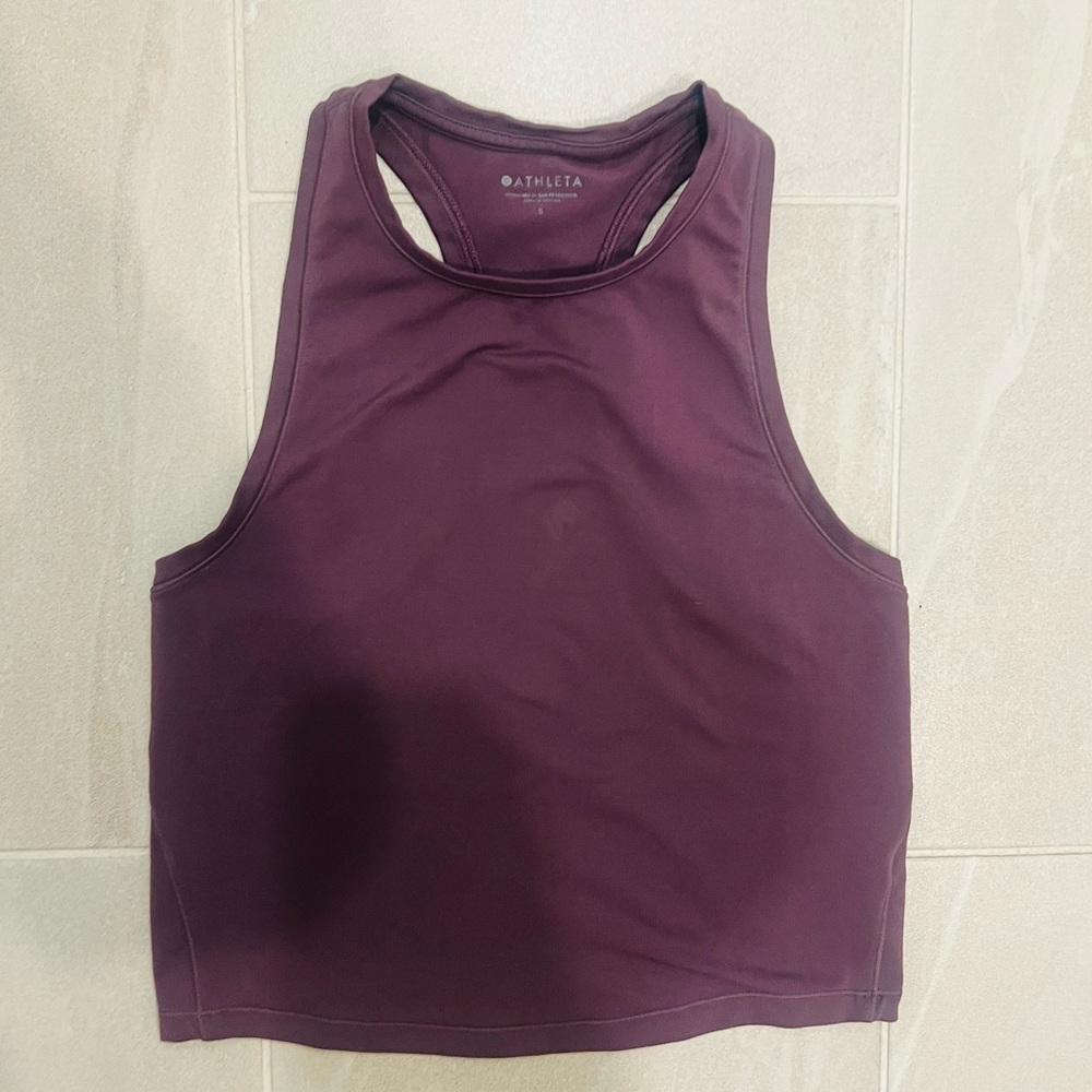 Athleta racer back purple crop workout top, size S!